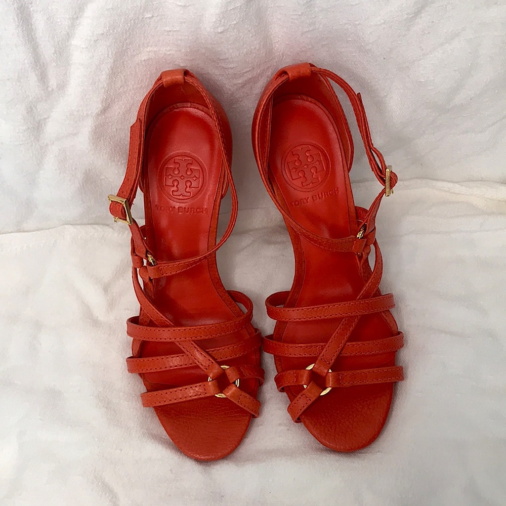 Tory Burch Orange Strappy Heels - Picture 2 of 9